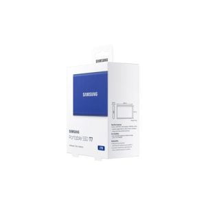 Samsung Portable SSD T7. SSD capaciteit: 2000 GB. USB-connector: USB Type-C, USB-versie: 3.2 Gen 2 (3.1 Gen 2). Leessnelheid: 1050 MB/s, Schrijfsnelheid: 1000 MB/s. Wachtwoordbeveiliging, Kleur van het product: Blauw
